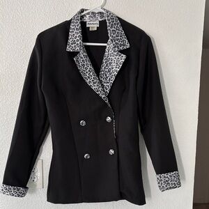 Black Blazer with White Leopard Print